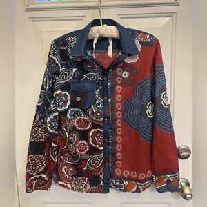💙Desigual Patchwork Boho Western Embroidered Button-Down Shirt - Size M  2016